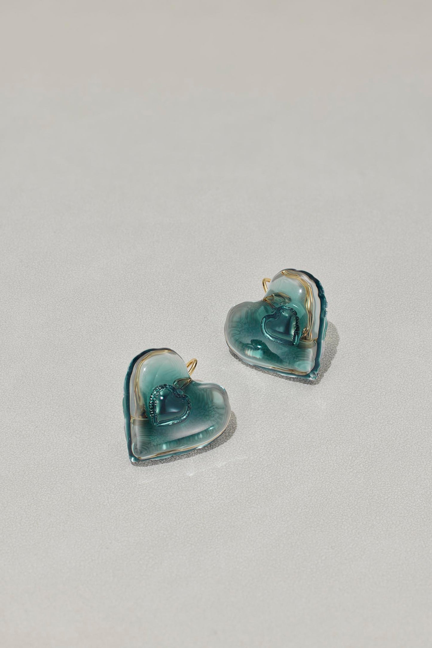 Gradient Lucite Heart-in-Heart Earrings