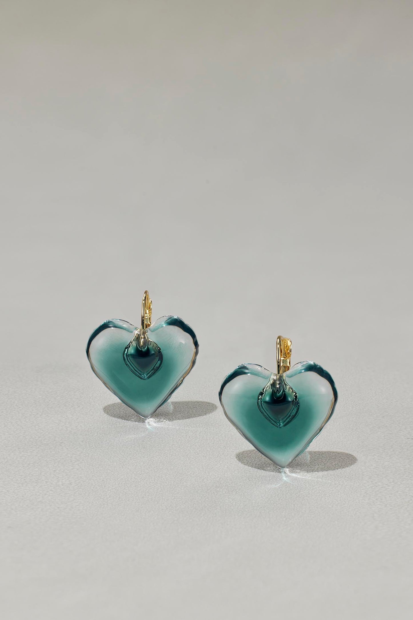 Gradient Lucite Heart-in-Heart Earrings