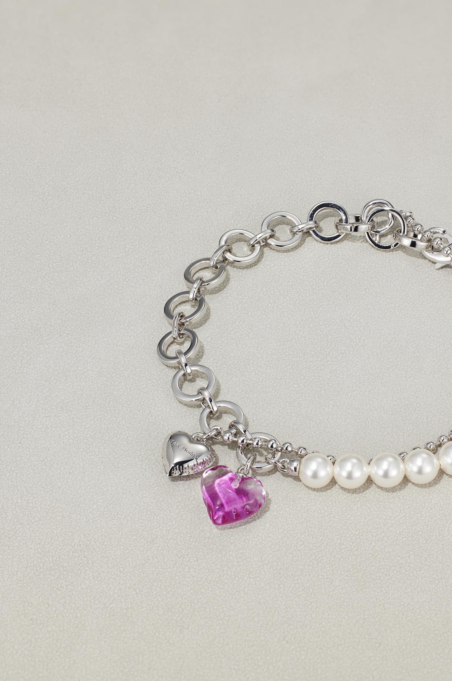 Pearl Lucite Dyed Heart Bracelet